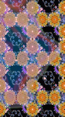 Raster illüstrasyonundaki çiçek desenli çizim. Tarafsız renklerde çiçekler.