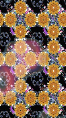 Raster düz çiçek çizim deseni. Hediye ambalaj kağıdı, tebrik kartları, posterler ve pankart tasarımı. Siyah renkte çiçekler.