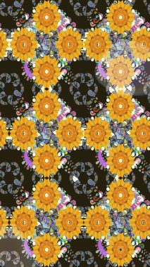 Sarı çiçekli eskiz deseni, suluboya çiçek deseni, sevimli çiçek, duvar kağıdı, kart veya kumaş için fayanslı. Raster - stok.