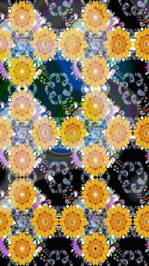 Çiçek deseni. Sarı renkte çiçek çizimi. Şatafatlı bahar bahçesi dokusu. Raster illüstrasyonu. Sarı renkte çiçekler.