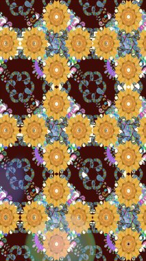 Raster illüstrasyonundaki çiçek desenli çizim. Güzel kumaş deseni. Renkli Bahar Teması eskiz kalıbı. Düz Çiçek Elementleri Tasarımı.