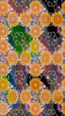 Çiçek deseni. Raster illüstrasyonu. Chichi 'nin kumaş kalıbını çiz. Renkli Bahar Teması eskiz kalıbı. Düz Çiçek Elementleri Tasarımı.