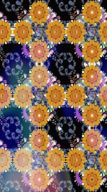 Raster illüstrasyonundaki çiçek desenli çizim. Mavi renkte çiçekler.