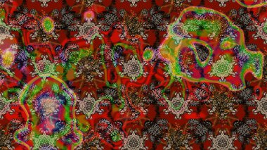 Eskiz modeli etnik tasarım. Çiçekleri, deniz kabukları, mandalaları ve suluboya efektleriyle donanma geçmişi. Yatak çarşafları, ceket, paket tasarımı, kumaş ve moda kavramları için tekstil baskısı.