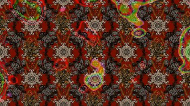 Çiçeksel fantezi tasarımı ve parlak bir arka plan çizimi. Renkli Bahar Teması eskiz kalıbı. Düz Çiçek Elementleri Tasarımı.