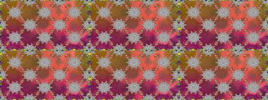 Çiçeksel fantezi tasarımı, parlak bir arka planda, kusursuz bir desen. Renkli Bahar Temalı Kusursuz Arkaplan. Düz Çiçek Elementleri Tasarımı.