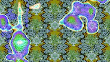 El çizimi çiçekli soyut çizim kalıbı. Raster illüstrasyonu. Yeşil renkte çiçekler.