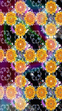 Çiçekli karalama şeklinde Raster çiçek deseni. Nazik, narin çiçek arkaplanı. Sarı renkte çiçekler.