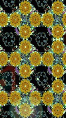 Çiçekli yaz çiçekleri. Küçük çiçekte güzel bir desen. Küçük renkli çiçekler. Moda baskıları için zarif bir şablon. Motley illüstrasyonu. Çizim.