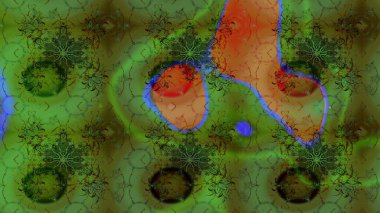 Raster düz çiçek çizim deseni. Hediye ambalaj kağıdı, tebrik kartları, posterler ve pankart tasarımı. Yeşil renkte çiçekler.