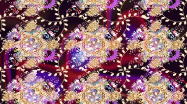 Çiçek desenli çizim. Bej renkli Asya tekstili. Raster illüstrasyonu.