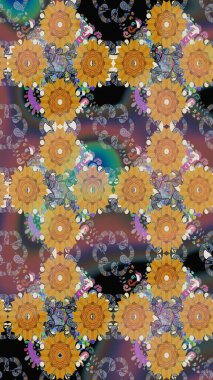 Kahverengi renkli çiçek desenli eskiz, el yapımı papatyalar, papatyalar. Tekrar eden çiçek arkaplanı, zarif kahverengi çiçek duvar kağıdı..