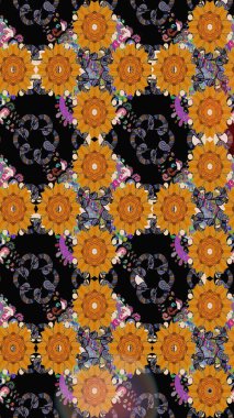 Küçük çiçekteki sevimli çiçek deseni. Siyah renkli çiçekler. Raster illüstrasyonu.