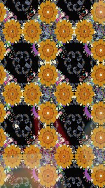 Sevimli çiçek raster deseni. Siyah renkli çiçekler. Renkli Bahar Teması eskiz kalıbı. Düz Çiçek Elementleri Tasarımı.