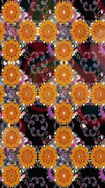 Çiçek desenli raster, turuncu çizgi grafik desenli soyut raster arkaplan. Modern stil dokusu.