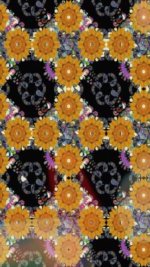 Sevimli çiçek raster deseni. Siyah renkli çiçekler. Renkli Bahar Teması eskiz kalıbı. Düz Çiçek Elementleri Tasarımı.