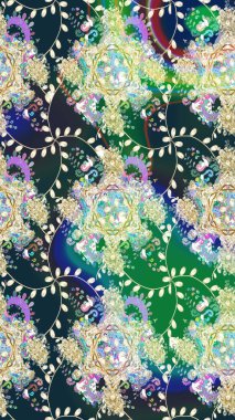 Moda baskıları için zarif bir şablon. Halk tarzı. Parlak renkli çiçekleri ve mavi yaprakları olan harika bir çiçek deseni. Modern çiçek arkaplanı.