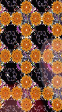 Küçük çiçekteki sevimli çiçek deseni. Raster deseni. Turuncu renkte yaz çiçekleri. Raster illüstrasyonu.