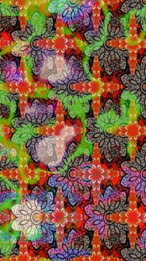 Raster Henna tarzı. Taslak süsleme izi. Tebrik kartı geçmişi, boyama kitabı, arkaplan ve tekstil için kullanılabilir. Etnik Mandala havlusu. Sınır Hindistan çiçek desenli paisley patentli.