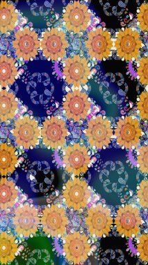 Eskiz modeli etnik tasarım. Çiçekleri, deniz kabukları, mandalaları ve suluboya efektleriyle donanma geçmişi. Yatak çarşafları, ceket, paket tasarımı, kumaş ve moda kavramları için tekstil baskısı.