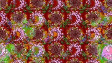 Sevimli çiçek raster deseni. Kırmızı renkte çiçekler. Renkli Yaz Temalı eskiz kalıbı. Düz Çiçek Elementleri Tasarımı.