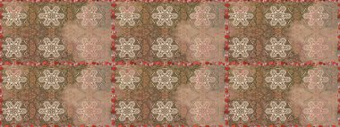 Raster Çiçek İllüstrasyonu güzel tekstil. Etnik çiçeklerle bej ve kahverengi renklerde pürüzsüz bir desen.