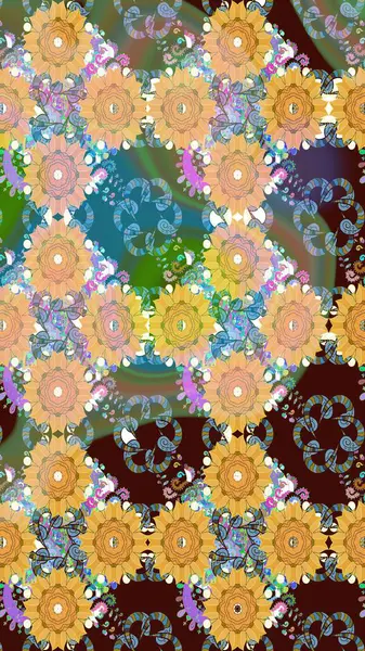 Kahverengi çiçekli eskiz deseni, suluboya çiçek deseni, sevimli çiçek, duvar kağıdı, kart veya kumaş için fayanslı. Raster - stok.