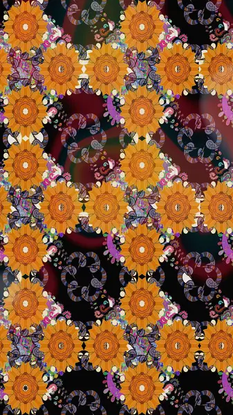 Çiçek desenli raster, turuncu çizgi grafik desenli soyut raster arkaplan. Modern stil dokusu.