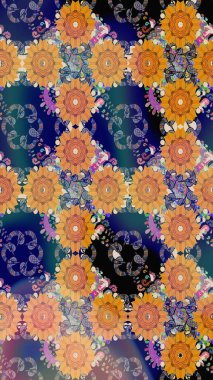 Soyut etnik raster çizim kalıbı. Kabile sanatı boho baskısı, klasik çiçek arkaplanı. Arkaplan dokusu, duvar kağıdı, mavi renkli çiçek teması.