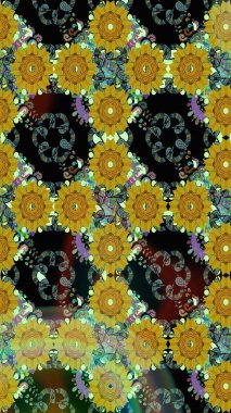 Çiçek desenli eskiz, yaz çiçekleri. Yeşil renkli çiçekler. Renkli Bahar Teması eskiz kalıbı. Düz Çiçek Elementleri Tasarımı.