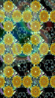 Kumaş desenli papatya çiçeği detayı. Yeşil renkte çiçekler.