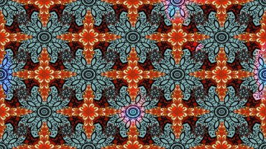 Mavi renklere karalamalar çizilmiş çiçek deseni. Raster illüstrasyonu.