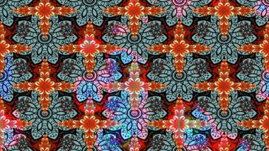 Çiçek desenli çizim. Raster illüstrasyonu. Asya tekstil tarzında. Mavi renkli çiçekler. Renkli Bahar Teması eskiz kalıbı. Düz Çiçek Elementleri Tasarımı.