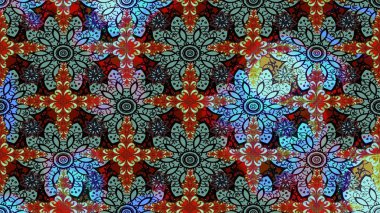 Çiçek desenli çizim. Raster illüstrasyonu. Mavi renkte Asya tekstili.