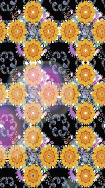 Taslak dekoratif arka plan, çiçek mandala. Çiçek. Raster illüstrasyonu. Sarı renklerde.