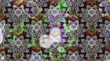 Çok renkli, zarif küçük çiçekler ve gri renkli komik böcekler, raster desen, illüstrasyon.