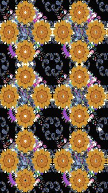 Çiçekli karalama şeklinde Raster çiçek deseni. Yumuşak, yaz çiçekli arka plan. Siyah renkte çiçekler.