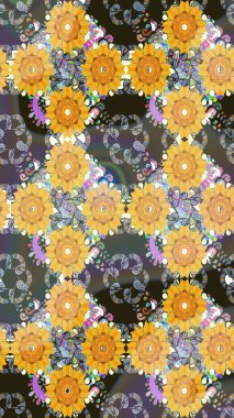 3D çiçekler, eskiz. Raster illüstrasyonu. Sarı renklerde.