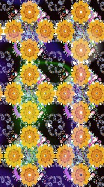 3D çiçekler, eskiz. Raster illüstrasyonu. Sarı renklerde.