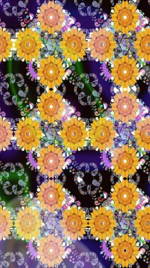 Çiçek sarısı çizim şekli. Raster çiçek izi. Klasik taslak çizimi. Raster Yumuşak kumaş deseni.