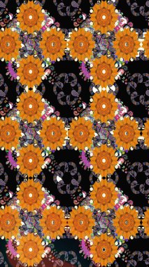 Raster illüstrasyonundaki çiçek desenli çizim. Turuncu renkli çiçekler. Renkli Bahar Teması eskiz kalıbı. Düz Çiçek Elementleri Tasarımı.