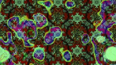 Çiçek desenli çizim. Raster illüstrasyonu. Asya tekstil tarzında. Yeşil renkli çiçekler. Raster illüstrasyonu.