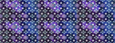 Çiçeksel çizim kalıbının yansıması. Vadinin mavi ve menekşe rengi çiçekleri.