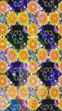 Çiçek desenli raster, sarı çizgi grafik desenli soyut raster arkaplan. Modern stil dokusu.