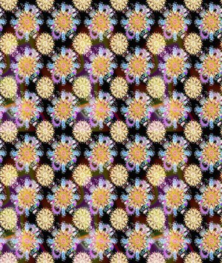 Parlak çiçekli bej renkler üzerine soyut çizim deseni. Çiçeksel elementlerle süslenmiş zarif raster dokusu. Küçük çiçekte şirin bir çiçek deseni var..