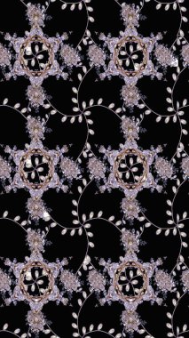 Parlak renkli çiçekli ve siyah yapraklı harika bir çiçek deseni. Moda baskıları için zarif bir şablon. Modern çiçek arkaplanı. Halk stili.