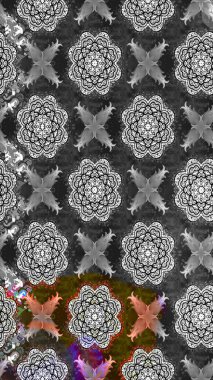 Gri renkler ve parlak çiçekler üzerine soyut çizim deseni. Çiçeksel elementlerle süslenmiş zarif raster dokusu. Küçük çiçekte şirin bir çiçek deseni var..