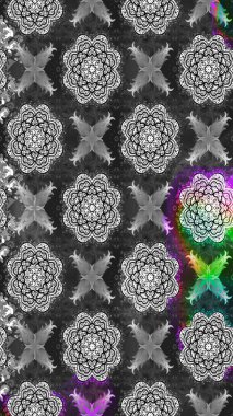 Çiçekli karalama şeklinde Raster çiçek deseni. Gri renklerde bahar çiçekleri. Raster illüstrasyonu.