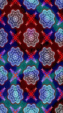 Tropik çiçek desenleri. Raster illüstrasyonu. Mavi renkte çiçekler.