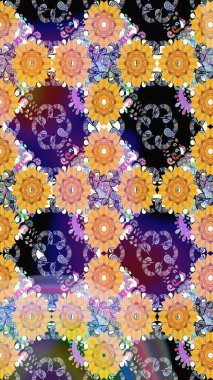 Raster illüstrasyonundaki çiçek desenli çizim. Sarı renkli çiçekler. Renkli Bahar Teması eskiz kalıbı. Düz Çiçek Elementleri Tasarımı.